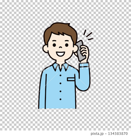 スマートフォンで通話する・話す、若い男性・ビジネスマン・パパのベクターイラスト素材＿カラー 134383870