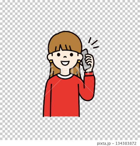 Talking on a smartphone, young woman, female student upper body vector illustration material_color Talking on a smartphone, young woman, female student upper body vector illustration material_color 134383872