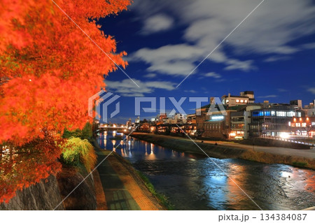 【京都府】京都先斗町と鴨川河川敷の夜景（四条河原町） 134384087