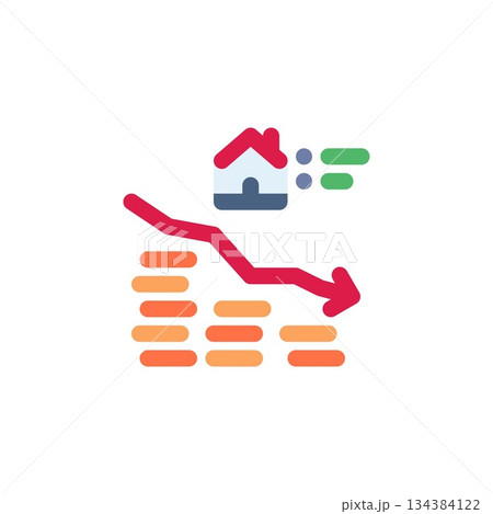 real estate sales down vector icon. real estate icon flat style. perfect use for logo, presentation, website, and more. simple modern icon design color style real estate sales down vector icon. real estate icon flat style. perfect use for logo, presentation, website, and more. simple modern icon design color style 134384122