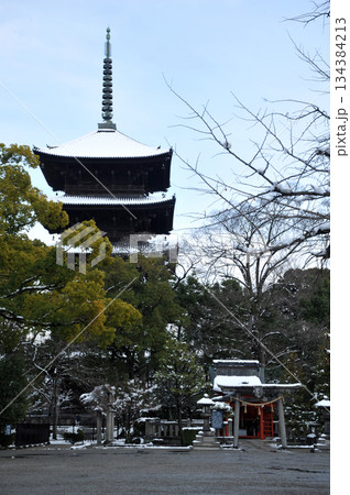 雪の積もった東寺　五重塔 134384213