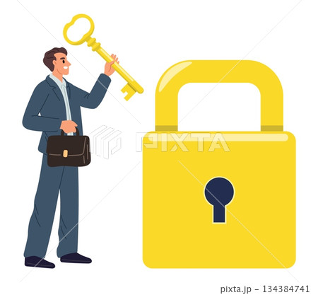 Businessman holds golden key in hand while...のイラスト素材 [134384741] - PIXTA