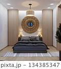 Bedroom combined with bathroom in ethnic style in a mountainous area 134385347