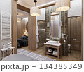 Bedroom combined with bathroom in ethnic style in a mountainous area 134385349