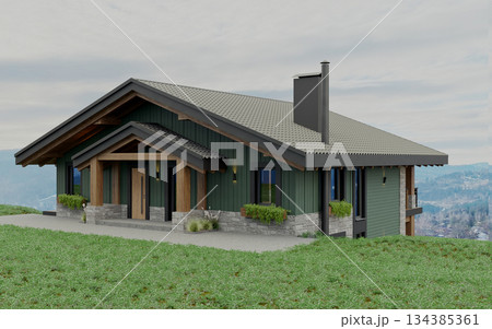 Private chalet-style house in green and stone in the mountains 134385361