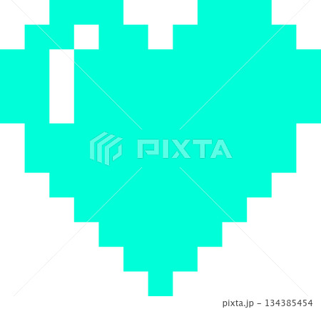エメラルドグリーンのハートのドット絵 エメラルドグリーンのハートのドット絵 134385454