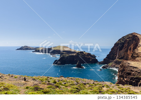 Wide coastal view of Ponta de Sao Lourenco Madeira with rugged cliffs and Atlantic 134385545