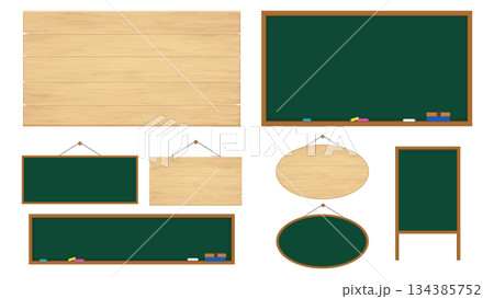 シンプルな黒板、木の板の看板のイラストのセット 134385752