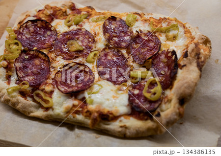 Homemade pizza with pepperoni Homemade pizza with pepperoni 134386135