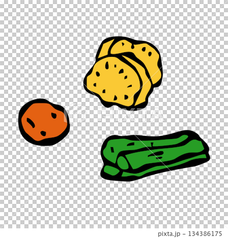 米飯配菜：醃梅子、醃蘿蔔、芥菜 134386175