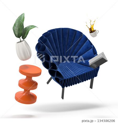 Zero gravity white interior living room 3 D Illustration Zero gravity white interior living room 3 D Illustration 134386206