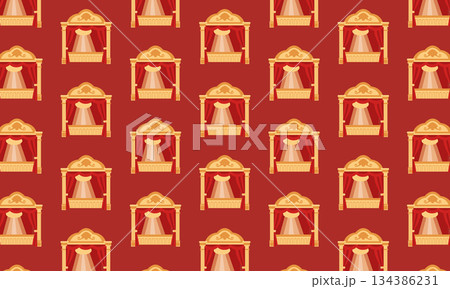 Seamless theatre pattern with auditorium, stage and curtains, classic live performance background design 134386231