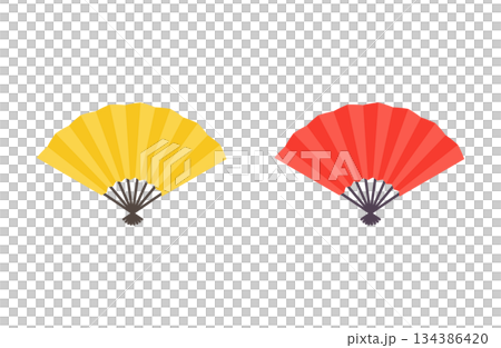 赤と黄色の扇子のイラストセット 134386420