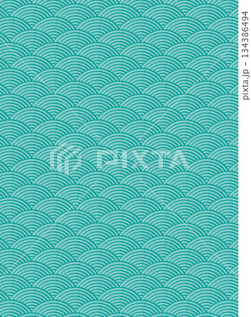 青緑色の青海波のパターン 134386494