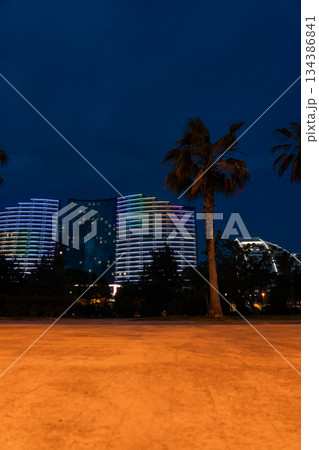 Illuminated hotel at night in Batumi, Georgia. The first line by the sea 134386841