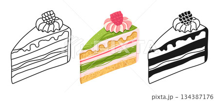 Piece of Cake raspberry colorful dripping glaze texture symbol cartoon set linear doodle icon Vector Piece of Cake raspberry colorful dripping glaze texture symbol cartoon set linear doodle icon Vector 134387176