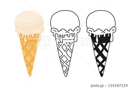 Ice cream symbol cartoon set cream scoop of melting ice cream illustration linear doodle icon sign Ice cream symbol cartoon set cream scoop of melting ice cream illustration linear doodle icon sign 134387224