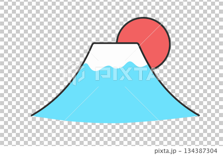 Illustration of the sun and angular Mount Fuji Illustration of the sun and angular Mount Fuji 134387304