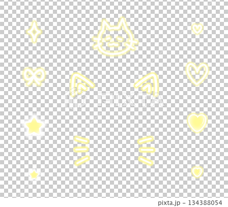 Yellow neon cat ears and graffiti decoration set Yellow neon cat ears and graffiti decoration set 134388054