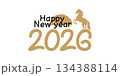 ゴールドのシンプルなシルエットの2026年午年年賀状イラスト 134388114