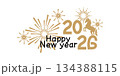 ゴールドのシンプルなシルエットの2026年午年年賀状イラスト 134388115