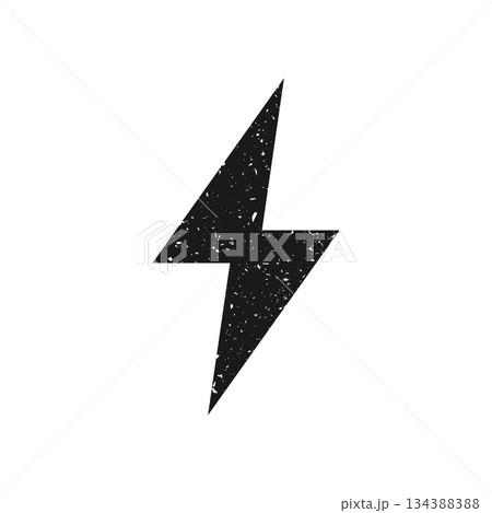 Lightning bolt icon with grunge texture isolated on white background. Vintage flash symbol, thunderbolt. Simple lightning strike sign. Vector illustration. Lightning bolt icon with grunge texture isolated on white background. Vintage flash symbol, thunderbolt. Simple lightning strike sign. Vector illustration. 134388388