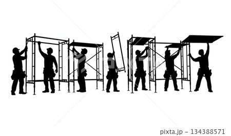 Scaffolder Erecting Scaffolding Silhouettes Scaffolder Erecting Scaffolding Silhouettes 134388571