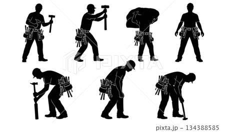 Worker with Tool Belt Silhouette Set 134388585