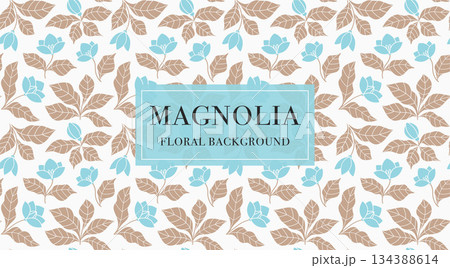 Seamless Hand Drawn Magnolia Floral Pattern Banner in Soft Blue and Beige Pastel Colors, Vector Illustration Seamless Hand Drawn Magnolia Floral Pattern Banner in Soft Blue and Beige Pastel Colors, Vector Illustration 134388614