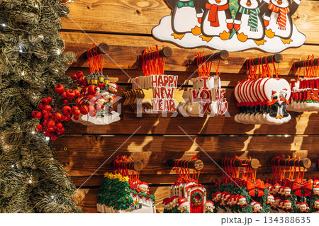 Traditional Christmas souvenir nutcrackers sold on Christmas market Traditional Christmas souvenir nutcrackers sold on Christmas market 134388635