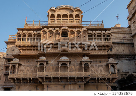 India, Facade of the Patwon Ki Haveli or Patwa Haveli located in Jaisalmer, Rajasthan, India India, Facade of the Patwon Ki Haveli or Patwa Haveli located in Jaisalmer, Rajasthan, India 134388679