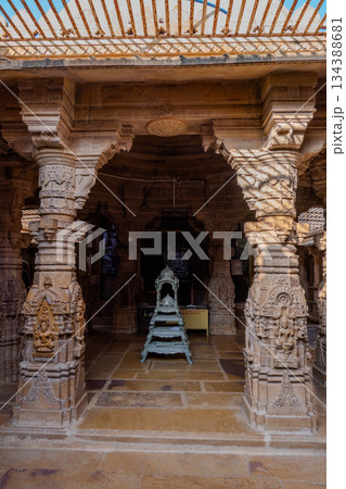 India, Interior of a Jain temple, located within the Jaisalmer Fort complex. 134388681