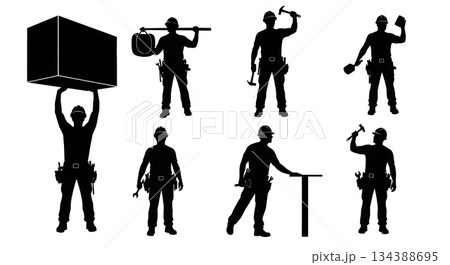 Heroic Low-Angle Construction Worker Silhouettes 134388695