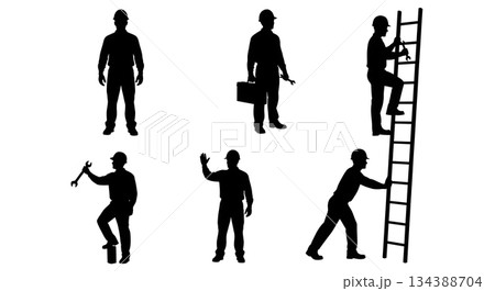 Profile of Worker in Hard Hat Silhouette Pack 134388704