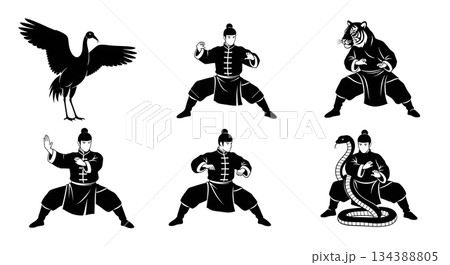 Six Kung Fu Animal Style Silhouettes 134388805