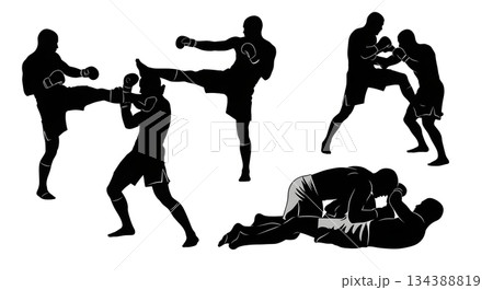 MMA Fighter Stance and Action Silhouette Set 134388819
