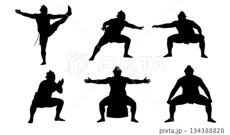 Sumo Wrestler Ritual and Stance Silhouette Set Sumo Wrestler Ritual and Stance Silhouette Set 134388828