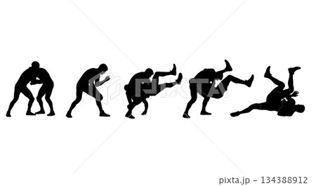 Wrestling Takedown Sequence Silhouettes 134388912