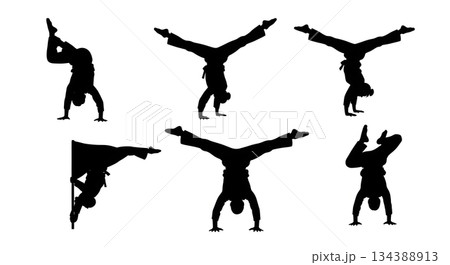 Martial Arts Acrobatic Balance Silhouettes Martial Arts Acrobatic Balance Silhouettes 134388913