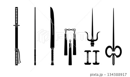 Traditional Martial Arts Weapon Icon Silhouettes 134388917