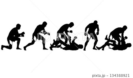 MMA Double-Leg Takedown Silhouettes 134388921