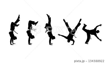 Capoeira Handstand Kick Silhouettes 134388922