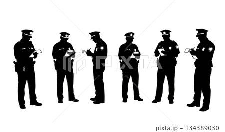 Six Police Officers Writing Tickets Silhouettes Six Police Officers Writing Tickets Silhouettes 134389030