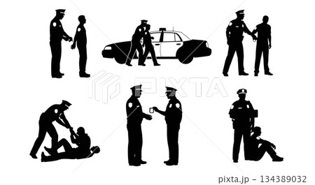 Police Arrest and Handcuffing Silhouette Pack 134389032