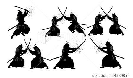 Samurai Sword Duel Silhouettes 134389059
