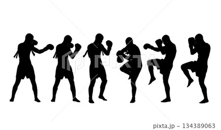 Muay Thai Shadowboxing Silhouettes 134389063