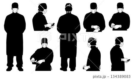 Multi-Angle Surgeon in Scrubs Silhouette Collection Multi-Angle Surgeon in Scrubs Silhouette Collection 134389083