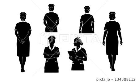 Rear View Nurse Silhouette Set Rear View Nurse Silhouette Set 134389112