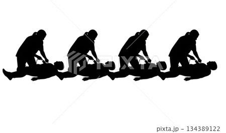 Medical Professional with Defibrillator Silhouettes 134389122