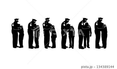 Police Officer Comforting Victim Silhouette Pack 134389144